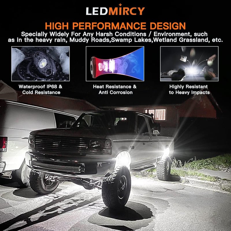 LEDMIRCY R1 Pure White LED Rock Lights 4PCS for Off Road Truck Auto Car Boat ATV SUV Waterproof High Power Neon Trail Lights Underglow Light Interior Exterior Shockproof(4PCS White) - Image 2